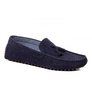Blue Breathable Mens Leather Loafers Blue Soft Leather Driving Shoes