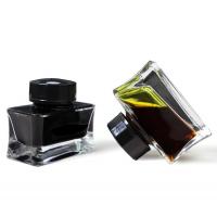 China 15 Ml Flat Square Glass Ink Bottle Pen Separate With Black Cap on sale