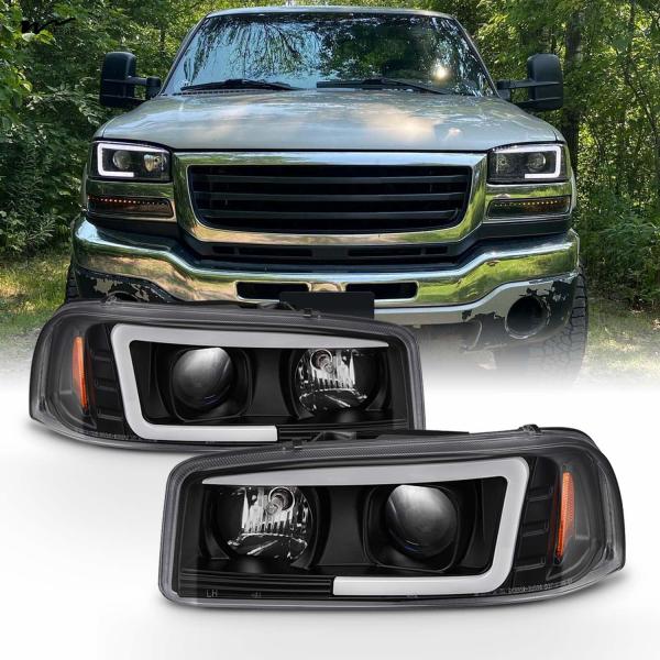 Waterproof Black LED Tube Projector Headlights Driver Passenger Side Pair Head Lights