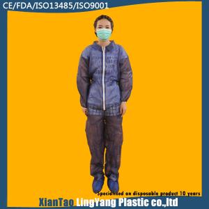 Elastic Cuff And Ankle Disposable Blue Overalls , Disposable Waterproof Suit With Hood