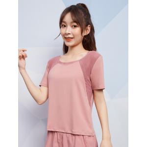 China 180g Women'S Athletic Clothing Mesh Splice Short Sleeve Round Neck T Shirt supplier