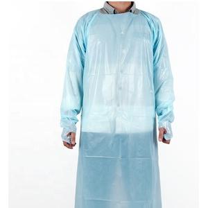 China Custom Bule Disposable Protective Coveralls , CPE Long Sleeve Plastic Apron supplier