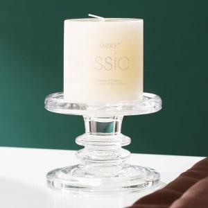 Dinner Crystal Clear Glass Pillar Candle Holders Machine Pressed For Pillar Taper