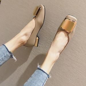 HZM023 Thick Heel Single Shoes Women Low Heel Shallow Mouth Mary Jane Women'S Shoes New Peas Shoes Square Toe Flat Shoes