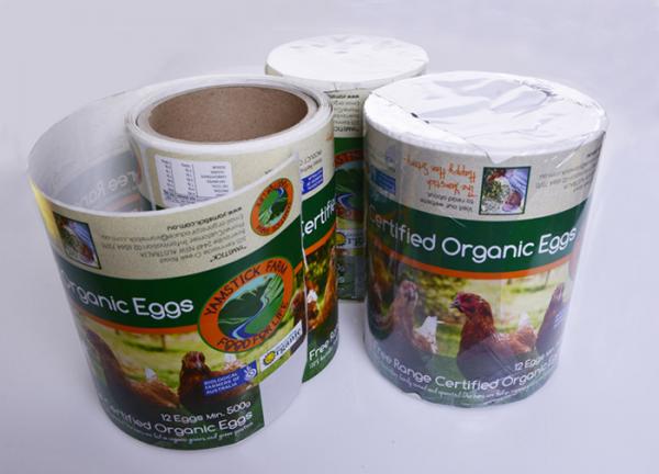 Custom CMYK printed self adhesive paper food product label for eggs packaging