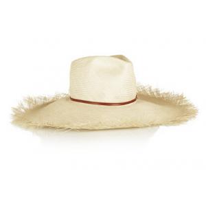 New Designed Fashion leather-trimmed straw wide-brim hat