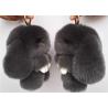 Dark Grey Real Rabbit Fur Keychain Cute Plush Animal Shape For Garment