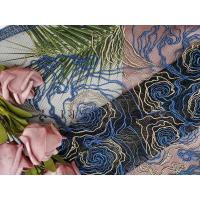 China Polyester Blue Floral Embroidered Lace Fabric For Garment Brands on sale