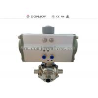 China 0.5 Inch T Type 3 Way Ball Valve With Tri Clamp And Horizontal Aluminum Actuator on sale