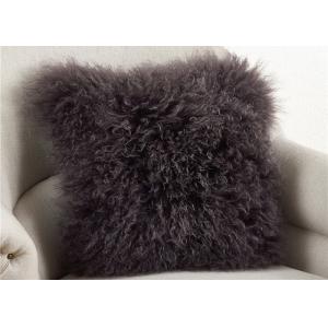 China Dark Gray Fuzzy Throw Pillows , Soft Curly Hair Wool Decorative Bed Pillows  supplier