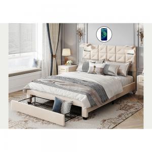 Nordic style solid dry strong wood frame upholstered bed big drawer storage function Queen bed king bed for Bedroom
