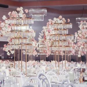 China ZT-553  New design for wedding gold decoration table tree centerpiece hanging with  triangle crystals supplier