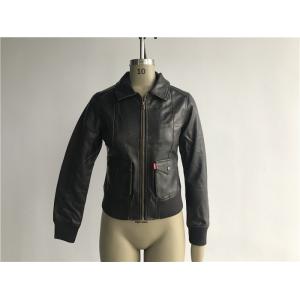 China Womens PVC Leather Biker Jacket Dark Brown Color Plastic Zip Through LEDO1715 supplier