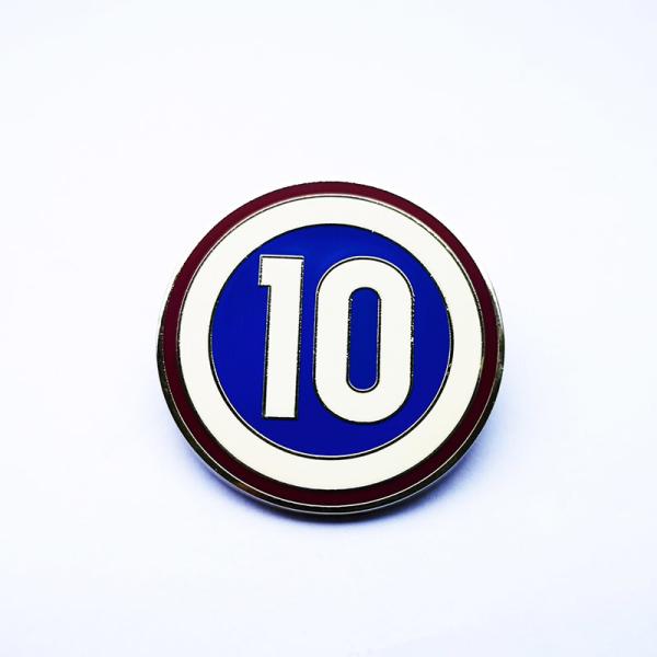 Round Numeral 10 Silver Custom Hard Enamel Pins With Double Posts And Rubber Clutches