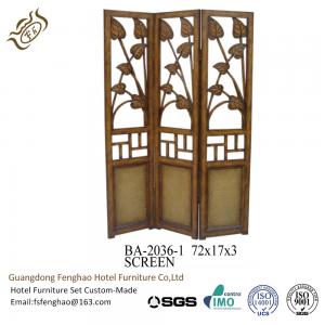 Homedecor Wooden Carved  Decorative Folding Screens Bamboo And Rattan 3 Panel