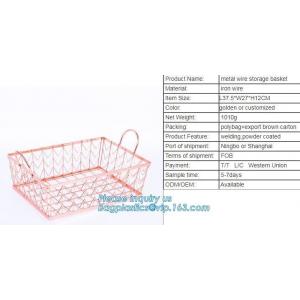 Metal Wire storage basket,rose gold metal wire storage basket for kitchen bathroom office, metal chicken wire storage ba