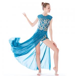 MiDee Best Sell Lyrical Dance Costumes Dresses Floral Sequins Leotard Cap Sleeves Leg Opening