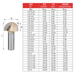 China Tideway Engraving Router Bit Wood Round Head Bull Nose Router Bit Half Round Ball Head Relief Arc Carving Machine Bit wholesale