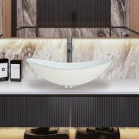 China Boat Shaped Tempered Glass Sink High Glossy White Wash Basin Scratch Resistant on sale