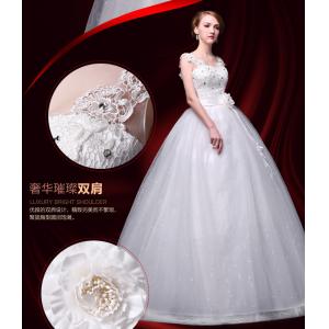 Hot Sale High Waist Beading Bra Straps Lace Flower Shoulder Wedding Train Dresses