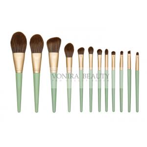 China Cruelty - Free Matte Gold Synthetic Makeup Brush Set With Green Handle supplier