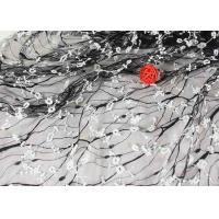 China Stretch Polyester Guipure Lace Fabric , Black And White 3D Floral Mesh Fabric on sale