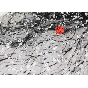 China Stretch Polyester Guipure Lace Fabric , Black And White 3D Floral Mesh Fabric supplier