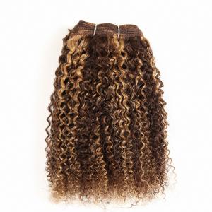 China Pre-Colored Brown Blonde Human Hair Brazilian Hair Weave Afro Kinky Wave Hair Extensions P4/27 supplier