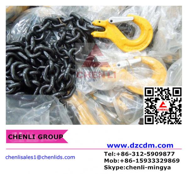 Grade 80 chain with clevis slip hook w/latch both ends