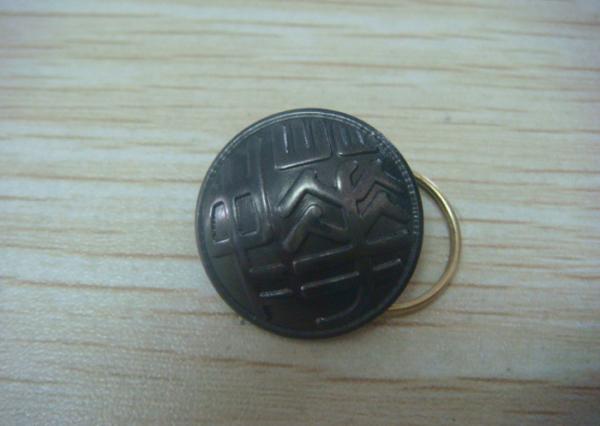 Button Shape Promotional Keychain by Brass Stamping with Man - Woman Mould, Dyed