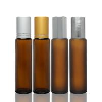 China Round 15 Ml Roller Bottles Amber Frosted Bottles For Perfume Oil Packaging on sale