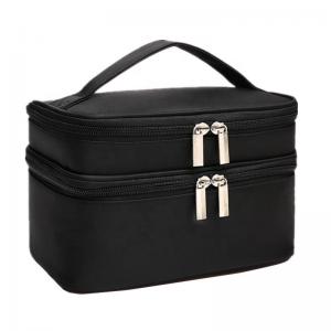 New Fashion Large Capacity Women Double Layer Black Waterproof Nylon Cosmetic Makeup Brush Bag Organizer