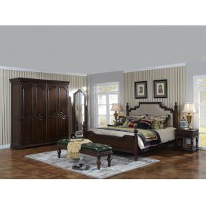 Sandalwood Bedroom set Classic style BT-2902 High fabric Upholstered headboard Wooden king size bed with Cloth Wardrobe