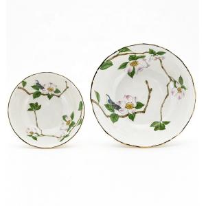 Floral Ceramic Dinner Plates Tableware Gold Rim Ceramic Soup Plate TW-02A121