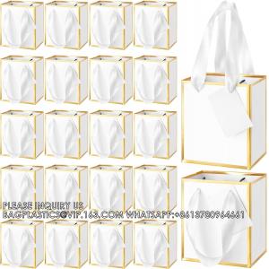 White, Gold Metallic Foil Paper Gift Bag With Handle Bulk Favor Bag With Tag Promotional Recyclable Sustainable