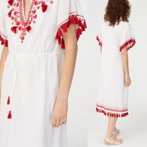 China Embroidery Tassel Boho Cotton Dress Women supplier