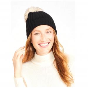 Female Knitted Beanie With Pom Pom , Cashmere Winter Hat With Two Pom Poms