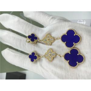 3 Motifs Blue Ceramic 18K Gold Earrings Flower Shaped Round Diamonds For Women