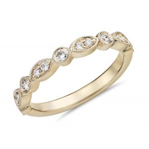 China Half Eternity 14K Yellow Gold Band Ring Fancy Cut G-H VS1 0.28ct Claw Setting supplier