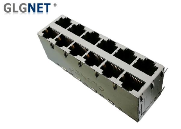 Magnetic RJ45 Connector 2 x 6 RJ45 Multiple  port Connector 1000 Base -T Through Hole Mounting