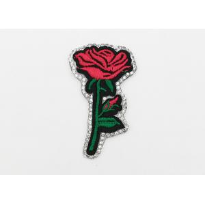 China Rose Pattern Flower Embroidery Patches Bright Color 100% Polyester Material supplier