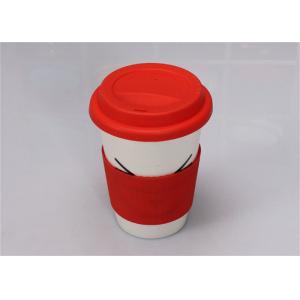 China Logo Customized Silicone Drinking Cups / Ceramic Travel Mug With Silicone Sleeve supplier