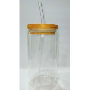 China Water Transparent Glass Bottle With Straw Bamboo Lid supplier