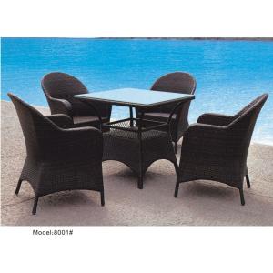 5-piece synthetic rattan wicker outdoor glass top dining table with 4 armchairs-8001