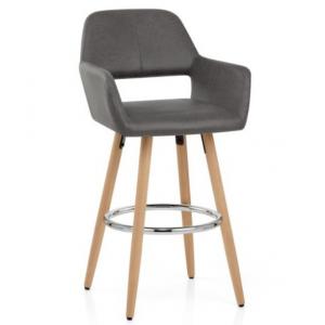 Wooden Dark Grey PU Leather Bar Stool