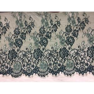 100% Nylon Eyelash Lace Fabric Hot Selling Ivory green double color