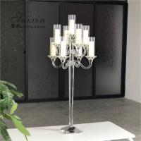 China 9 Branch Crystal Glass Candelabra Square Base Contemporary Crystal Candle Holders on sale