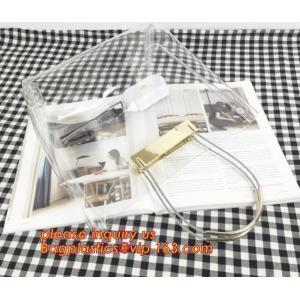 China customized printing soft clear pvc packaging bag with handle for wine, vinyl pvc zipper gift tote bags with handles supplier