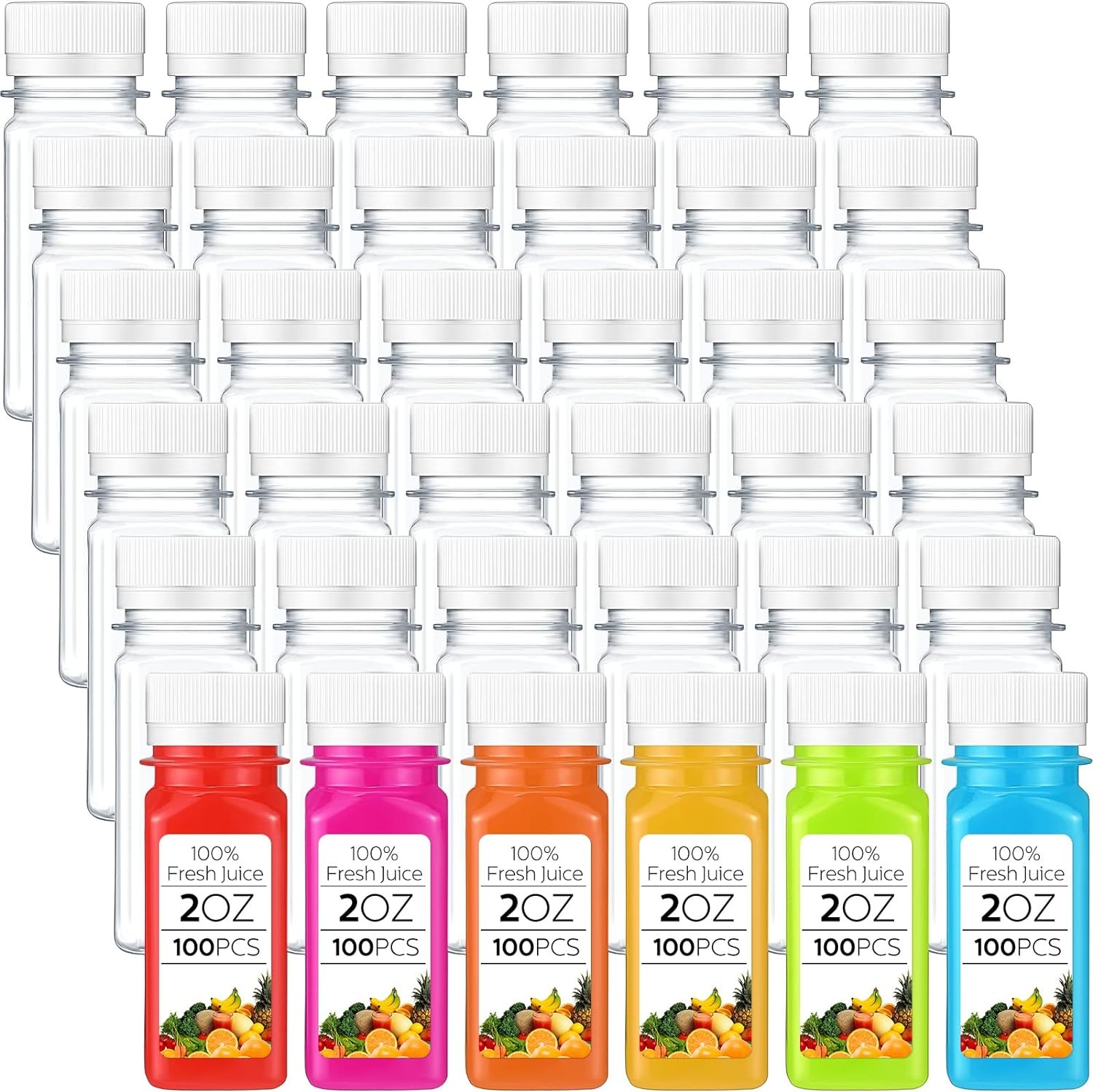 China Cheap square Shape Juice Bottles with Lid Plastic Juice Bottles with Cap and Labels Juice Bottles with White Lids supplier