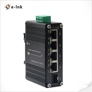China ミニ産業用4ポート10/100/1000T 802.3at PoE + 1ポート100/1000X SFPイーサネットスイッチ、12〜48VDC入力および電圧ブースター wholesale